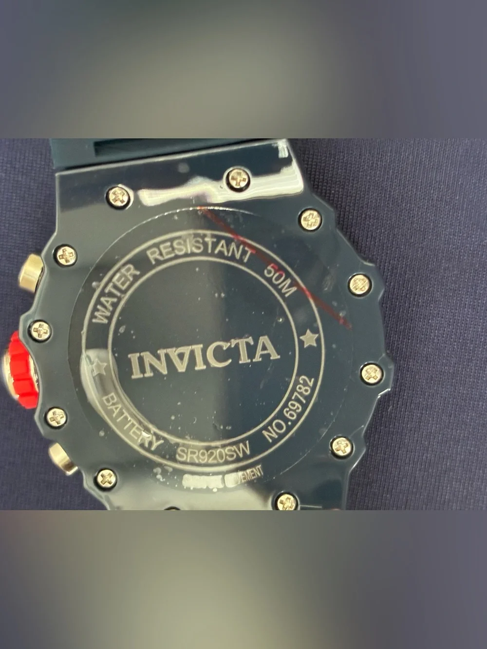 Invicta Navy Blue Watch with Yellow Accents and Red Details